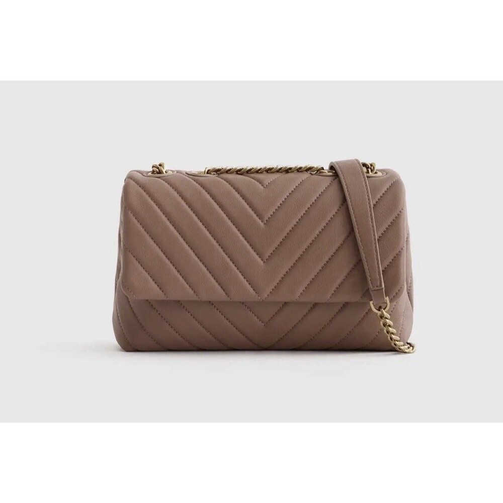 NWT QUINCE ITALIAN LEATHER QUILTED CONVERTIBLE CROSSBODY BAG DARK TAUPE MSRP$124